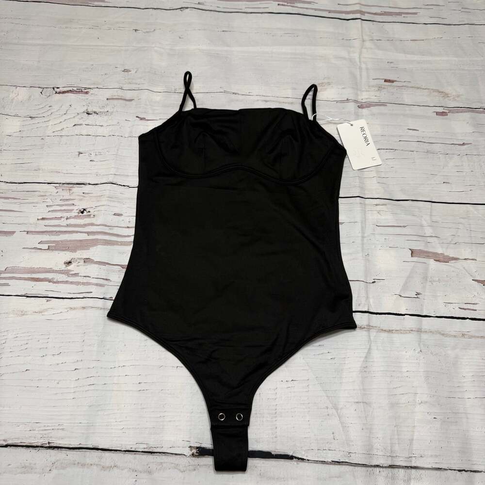 REORIA Black Square Neck Thong Bodysuit, Spaghetti Straps, NWT‎ - Size S